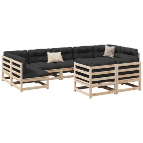 Garden Sofa Set Natural Wood Solid Pine Wood 9-Piece Se...