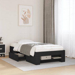 Bed Frame Black Engineered wood Twin Bed Frame Rectangu...