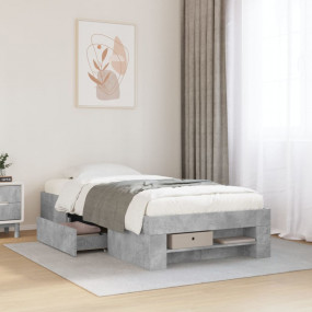 Bed Frame Concrete Grey Engineered Wood Twin Storage Be...