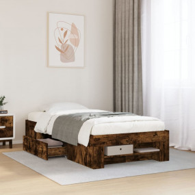 Bed Frame Smoked Oak Engineered wood, Plywood Twin Bed ...