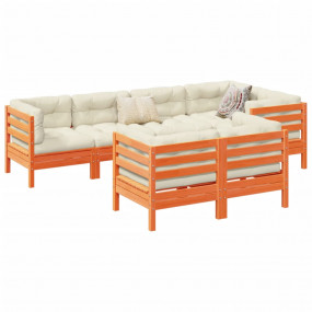 Garden Sofa Set Wax brown Solid pine wood 7-piece set S...