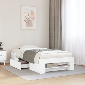 Bed Frame White Engineered Wood, Plywood Small Single B...