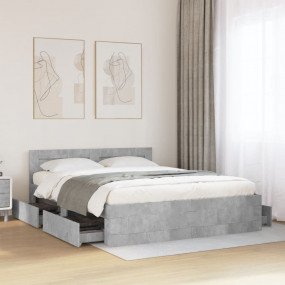 Bed Frame Concrete Grey Engineered wood, Plywood King S...