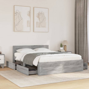 Bed Frame Gray Sonoma Engineered Wood Double Bed Frame