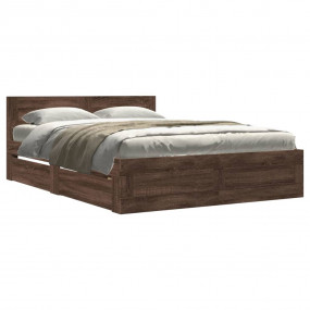 Bed Frame Brown Oak Engineered Wood Full Bed Frame Rect...