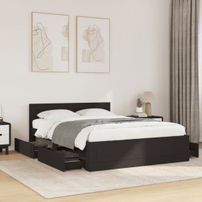 Bed Frame Black Engineered wood Full Bed Rectangular Mo...