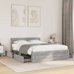 Bed Frame Grey Sonoma Engineered wood Double Bed Frame