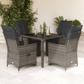 Bistro Set Grey Poly Rattan 4-seater Adjustable Footres...