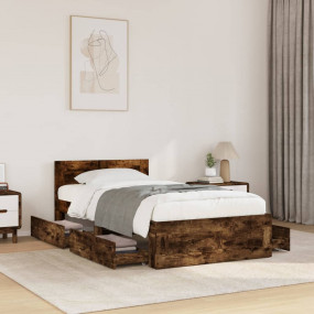 Bed Frame Smoked Oak Engineered Wood Twin Bed Frame Rec...