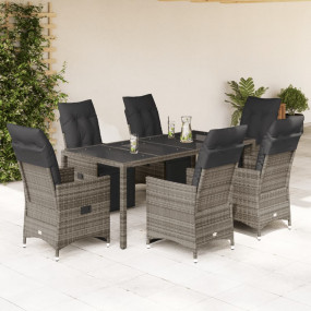 Bistro Set Grey Poly Rattan 6-seater Adjustable Armrest...