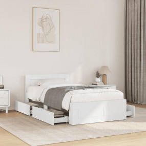 Bed Frame White Engineered Wood Twin Bed Frame Rectangu...