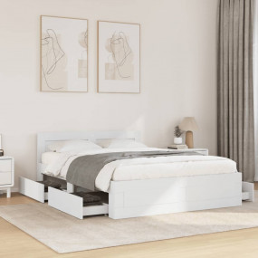 Bed Frame White Engineered wood Double Bed Frame Rectan...