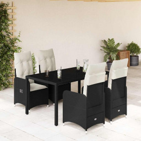 Bistro Set Black PE rattan, steel, tempered glass 4-sea...