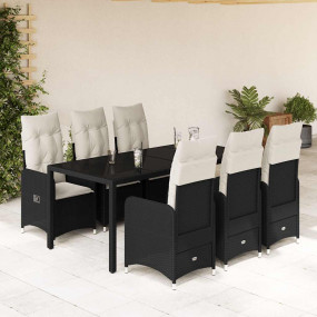Bistro Set Black PE rattan 7 Piece Set Removable Covers