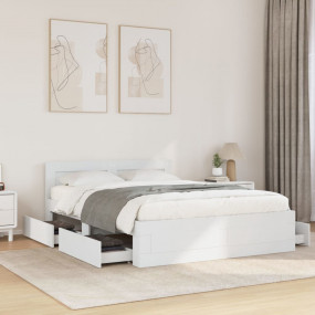 Bed Frame White Engineered wood Full Bed Frame Rectangu...