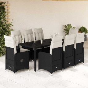 Bistro Set Black PE rattan, powder-coated steel, temper...