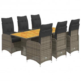 Bistro Set Grey PE Rattan, Steel Frame, Acacia Wood 6-S...