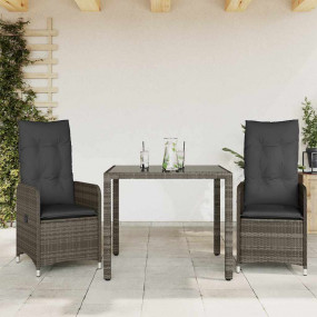 Bistro Set Grey PE rattan Standard Adjustable Armrests