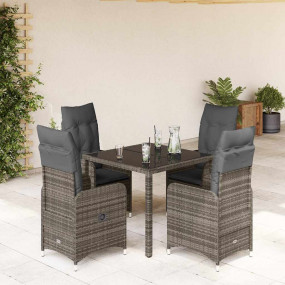 Bistro Set Grey Poly Rattan, Steel, Tempered Glass 4-Se...