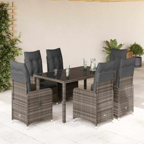 Bistro Set Grey PE rattan 6-seater Removable Covers