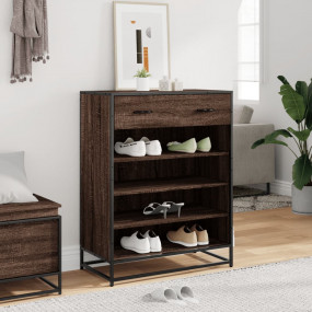 Shoe Cabinet Brown Oak Engineered Wood and Metal Medium