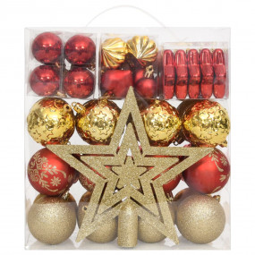 Christmas Bauble Set Gold and Red Plastic Assorted Size...