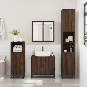 Bathroom Cabinet Brown Oak Engineered Wood, Metal Tall