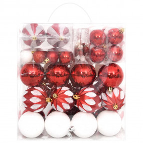 Christmas Bauble Set Red and White Plastic Various