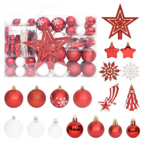 Christmas Bauble Set Red, White Plastic Various Decorat...