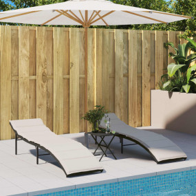Sun Lounger Black and Cream PE Rattan, Powder-Coated St...