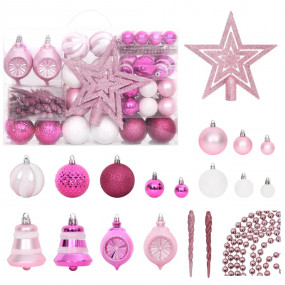 Christmas Bauble Set White and Pink Plastic Various Lig...