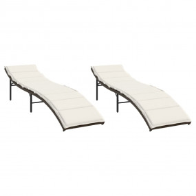 Sun Lounger Brown PE rattan Standard Multi-Position Bac...