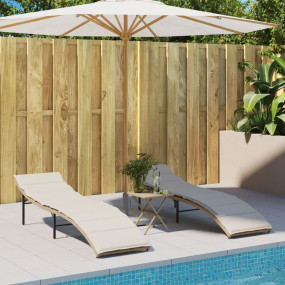 Sun Lounger Beige PE Rattan Extra Long Adjustable Armre...