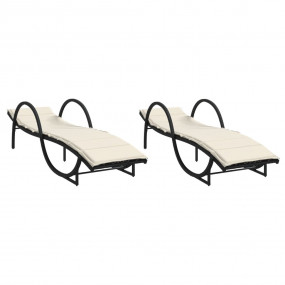 Sun Lounger Black, Cream White PE Rattan, Powder-Coated...