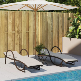 Sun Lounger Brown Frame, Cream White Cushions