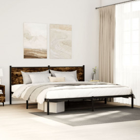 Bed Frame Smoked oak Steel, Engineered wood Full Bed Fr...