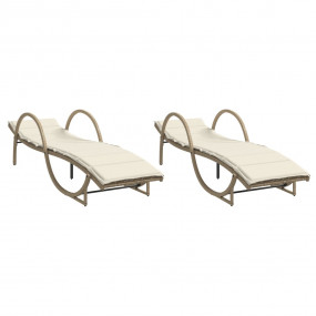 Sun Lounger Beige Poly Rattan, Powder-Coated Steel Larg...