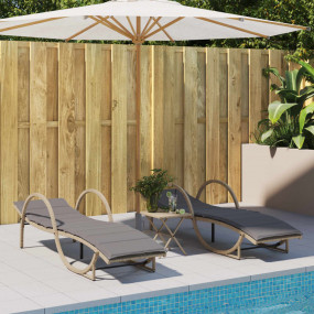 Sun Lounger Beige, Light Grey PE Rattan and Powder-Coat...