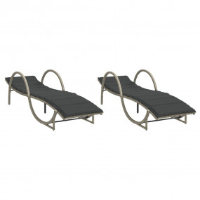 Sun Lounger Light grey PE rattan, powder-coated steel S...