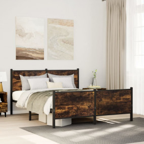 Bed Frame Smoked oak Steel, Engineered wood Double Bed ...