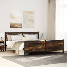 Bed Frame Smoked oak Steel Super King Bed Frame Rectang...