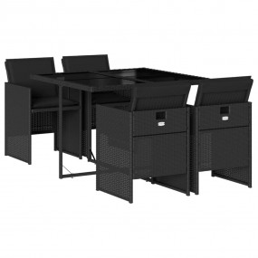 Patio Dining Set Set of 4 Black PE Rattan 4-Seater Coll...