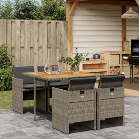 Patio Dining Set Set of 4 Grey PE rattan 4-seater Folda...