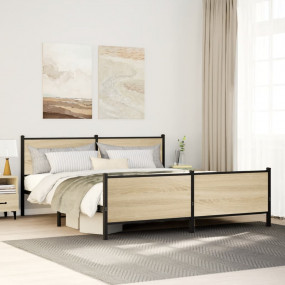 Bed Frame Sonoma Oak Steel, Engineered Wood Double Bed ...