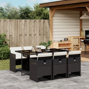 Patio Dining Set Set of 6 Black PE Rattan Large Foldabl...