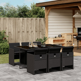 Patio Dining Set Set of 6 Black PE rattan Large