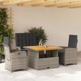Garden Dining Set Grey PE rattan 4-seater Adjustable Ar...