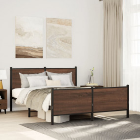 Bed Frame Brown Oak Steel Queen Bed Frame Rectangular