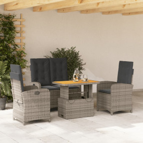Garden Dining Set Grey PE rattan 4 seater Adjustable Ar...