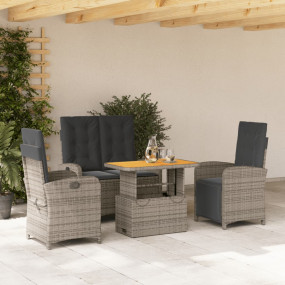 Garden Dining Set Grey PE rattan 4-seater Adjustable Ar...